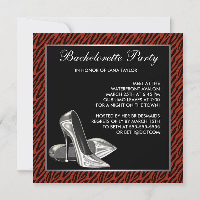 Invitation Enterrement de vie de jeune fille Red Zebra High H (Devant)