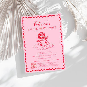 Invitation Enterrement de vie de jeune fille rétro rose et ro