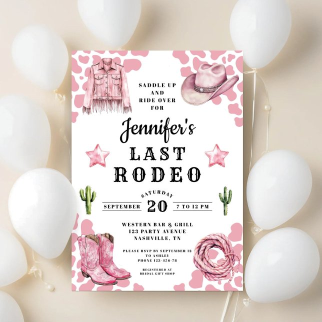 Invitation Enterrement de vie de jeune fille Rodeo Rose Moder (Modern Pink Last Rodeo Bachelorette Invitation)