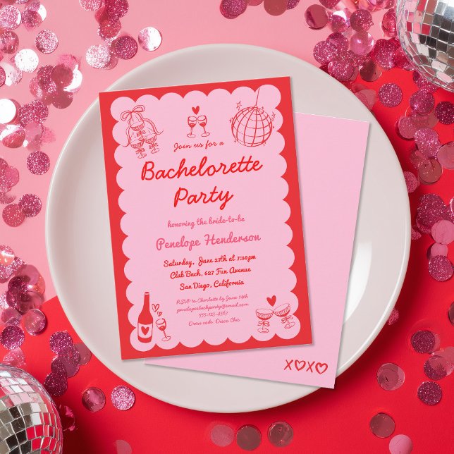Invitation Enterrement de vie de jeune fille Rose Foncé Dessi (Créateur téléchargé)
