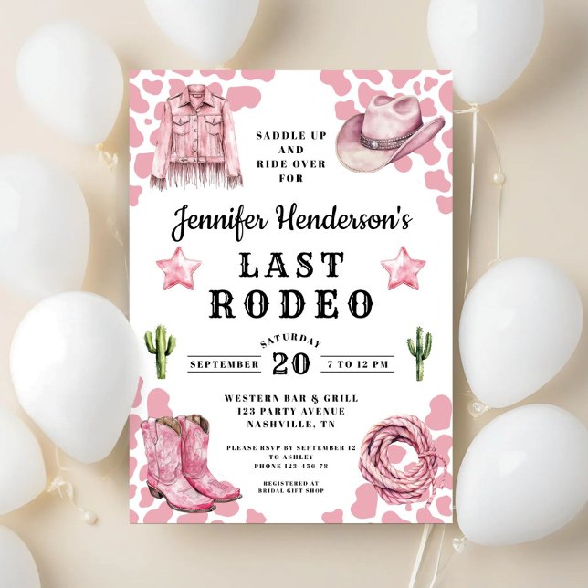 Invitation Enterrement de vie de jeune fille Rose Moderne Der (Modern Pink Last Rodeo Bachelorette Invitation)