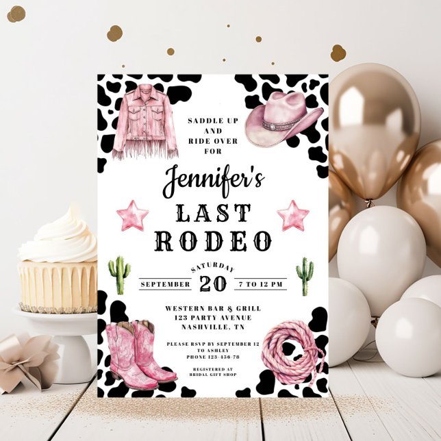 Invitation Enterrement de vie de jeune fille Rose Moderne Der (Modern Pink Last Rodeo Bachelorette Invitation)