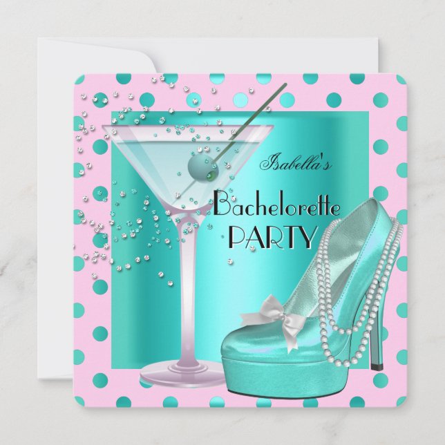 Invitation Enterrement de vie de jeune fille Rose Turquoise B (Devant)