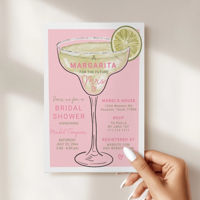 Invitation Enterrement de vie de jeune fille Rose Vert Margar (Pink Green Margarita Summer Bridal Shower Invitation)