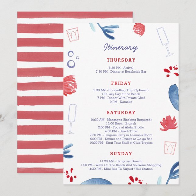 Invitation Enterrement de vie de jeune fille Rouge Blanc Bleu (Devant / Derrière)