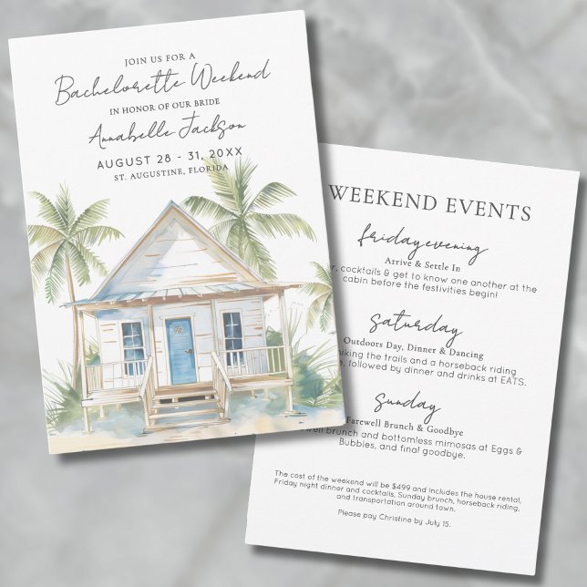 Invitation Enterrement de vie de jeune fille sur la plage côt (Girls Weekend Tropical Beach Bachelorette Party Invitation)