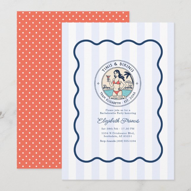 Invitation Enterrement de vie de jeune fille Tinis & Bikinis  (Devant / Derrière)