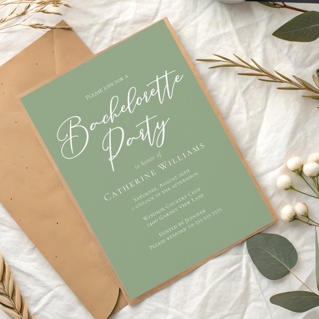 Invitation Enterrement de vie de jeune fille vert sauge chic (Créateur téléchargé)