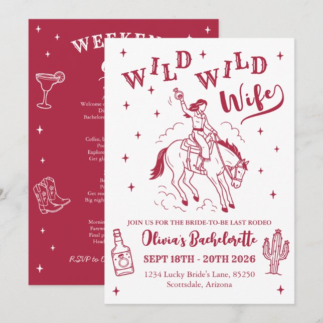 Invitation Enterrement de vie de jeune fille Western Wild (Devant / Derrière)