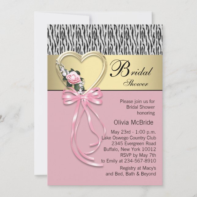 Invitation Enterrement de vie de jeune fille Zèbre Rose Gold (Devant)