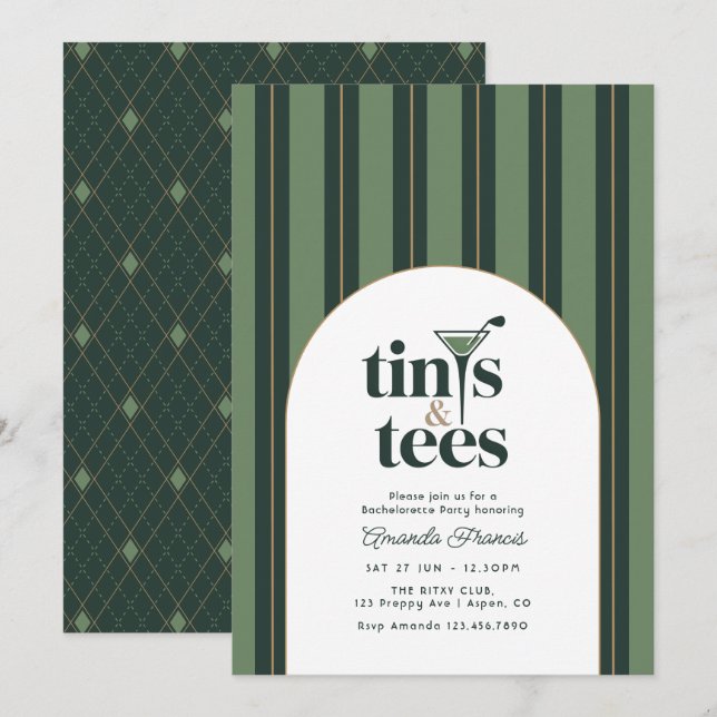 Invitation Enterrements de vie de jeune fille golf « Tinis &  (Devant / Derrière)