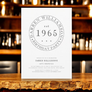 Invitation entièrement personnalisé noir blanc mens 60e anniv