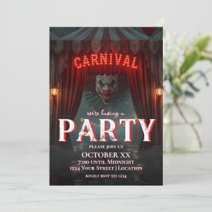 Invitation Entrée de clown de carnaval effrayant pour fête d'