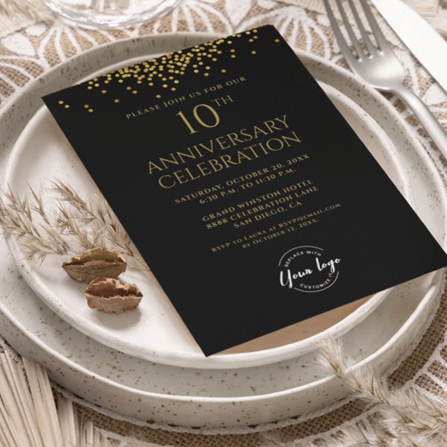 Invitation Entreprise - 10e anniversaire - Or noir  (10th business anniversary custom invitation )