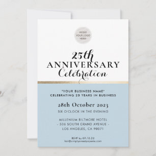 Invitation ENTREPRISE ANNIVERSAIRE élégant noir bleu pâle or