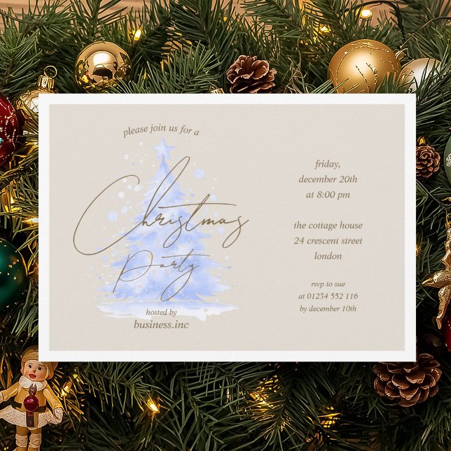 Invitation Entreprise Blue Christmas Tree Fête (Corporate Blue Christmas Tree Holiday Party Invitation)