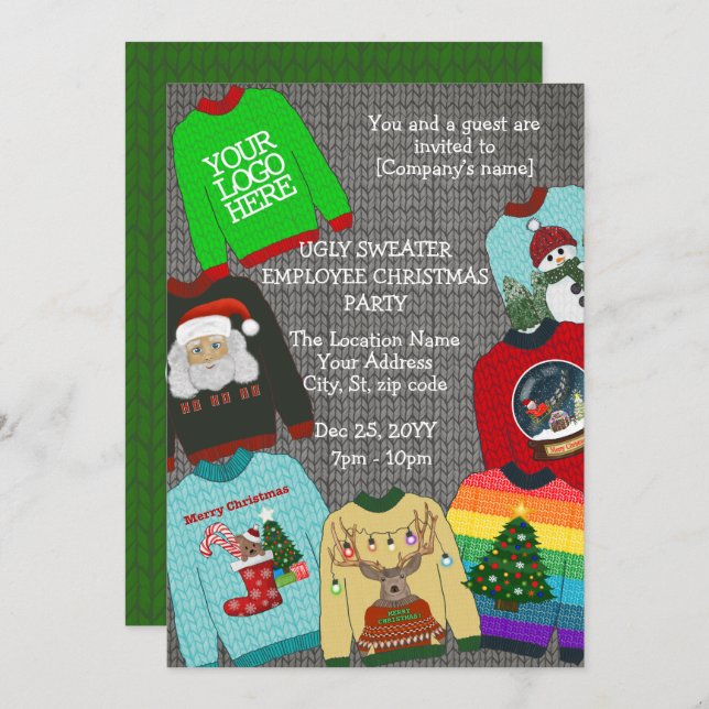 Invitation Entreprise de chandail laid avec logo amusant Fête (Devant / Derrière)