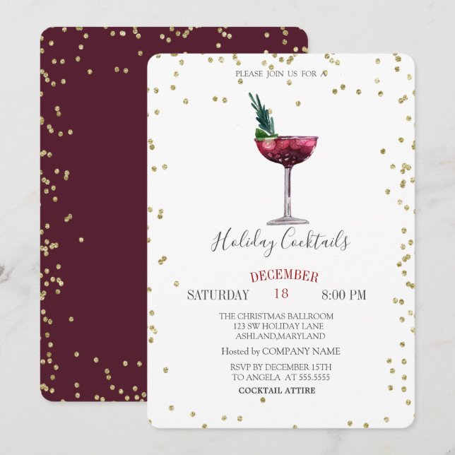 Invitation Entreprise de diamants de cocktails de fêtes (Devant / Derrière)