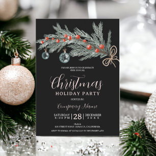 Invitation Entreprise de Noël rustique pin vert rouge entrepr