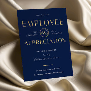 Invitation Entreprise de reconnaissance Navy & Gold Logo Busi