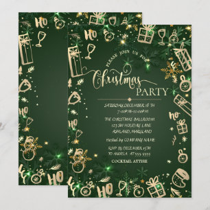 Invitation Entreprise Élégante de Noël Verte Dorée