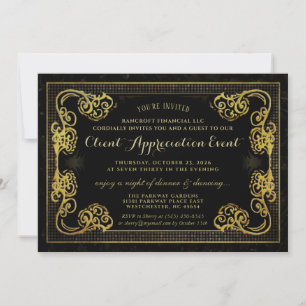 Invitation Entreprise Événement Gold & Black Fancy Bordure