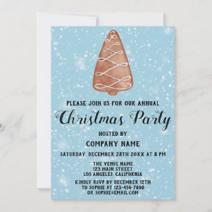 Invitation Entreprise Fête de Noël Arbre Bleu neige