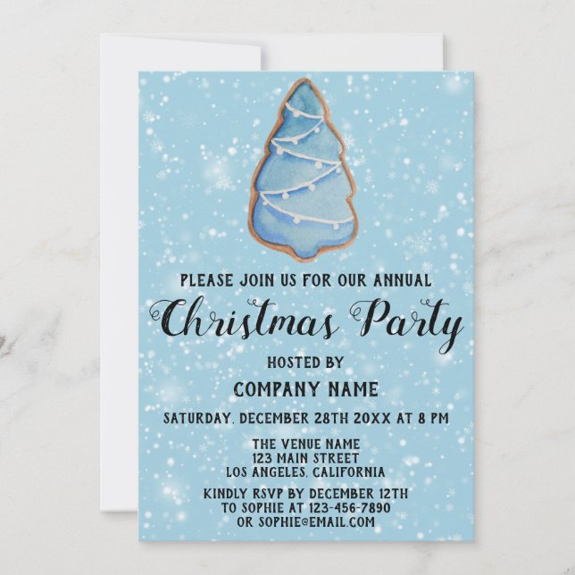 Invitation Entreprise Fête de Noël Blue Tree Neige (Devant)