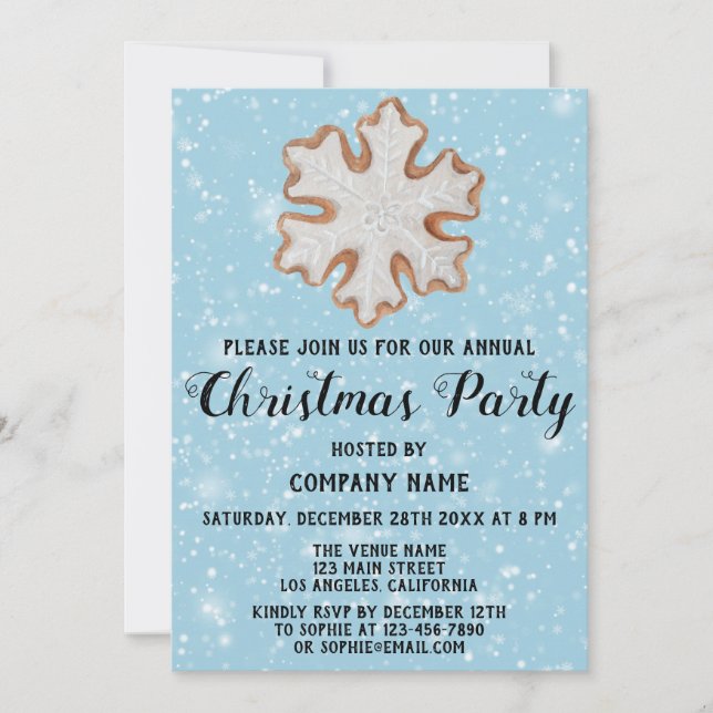 Invitation Entreprise Fête de Noël Star Blue neige (Devant)
