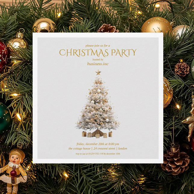 Invitation Entreprise Gold Noël Arbre fête (Corporate Gold Christmas Treen Holiday Party Invitation)