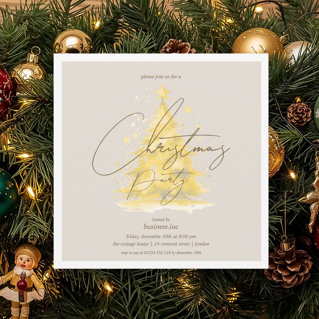 Invitation Entreprise Gold Noël Arbre fête (Corporate Gold Christmas Tree Holiday Party Invitation)