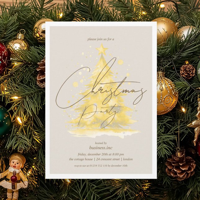Invitation Entreprise Gold Noël Arbre fête (Corporate Gold Christmas Tree Holiday Party Invitation)
