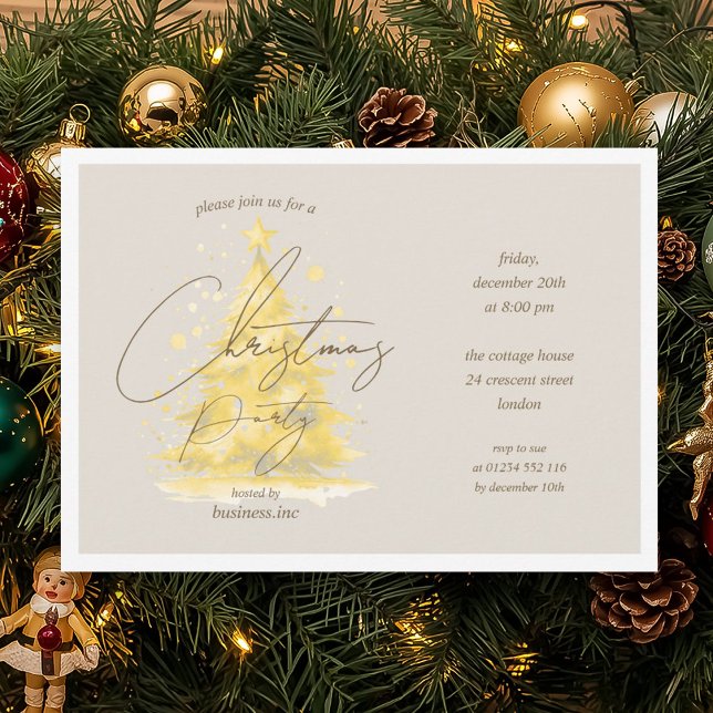 Invitation Entreprise Gold Noël Arbre fête (Corporate Gold Christmas Tree Holiday Party Invitation)