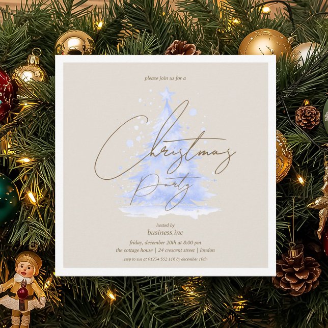 Invitation Entreprise Marine Blue Noël Tree fête (Corporate Navy Blue Christmas Tree Holiday Party Invitation)