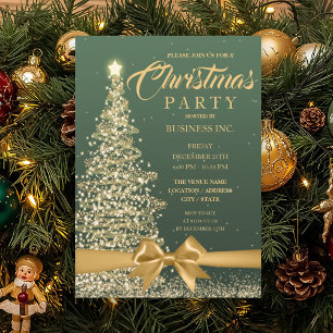 Invitation ENTREPRISE Noël Arbre Ruban Vert Gold Party