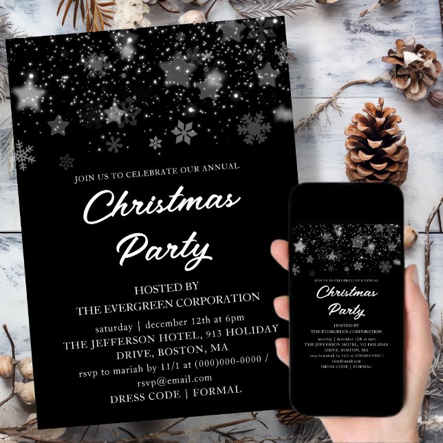 Invitation Entreprise noire | Fête de Noël du bureau (Créateur téléchargé)