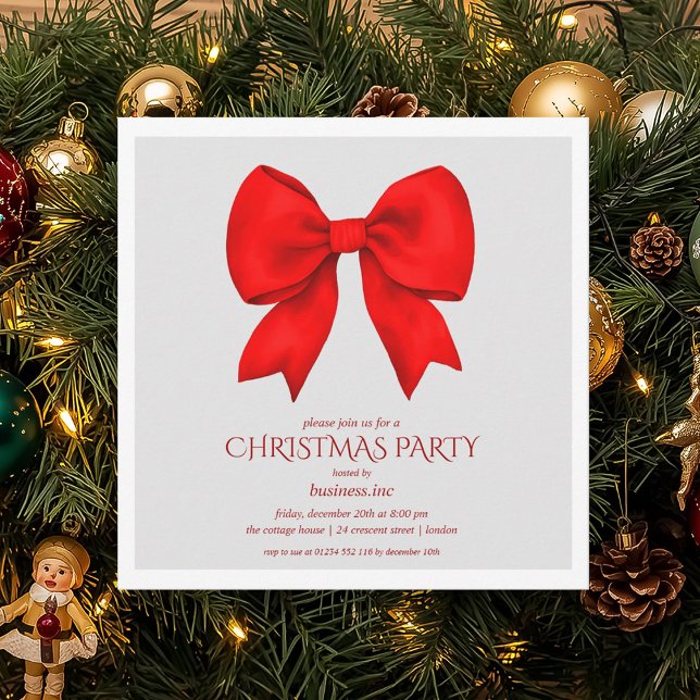 Invitation Entreprise Red Bow Noël Fête (Corporate Red Bow Christmas Holiday Party Invitation)