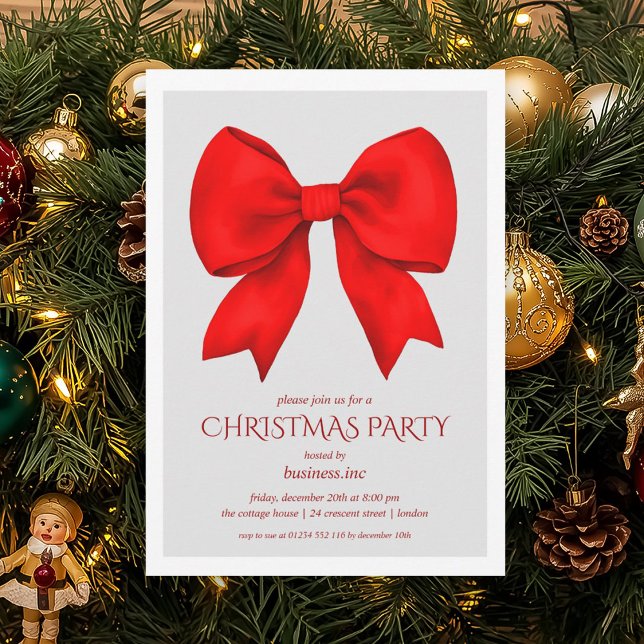 Invitation Entreprise Red Bow Noël Fête (Corporate Red Bow Christmas Holiday Party Invitation)