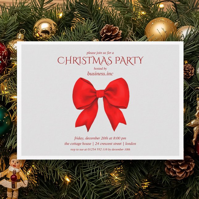 Invitation Entreprise Red Bow Noël Fête (Corporate Red Bow Christmas Holiday Party Invitation)