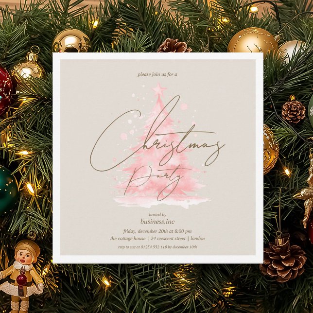 Invitation Entreprise Red Christmas Tree Fête (orporate Red Christmas Tree Holiday Party Invitation)