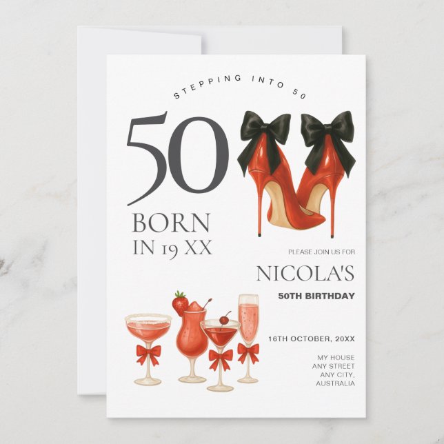 Invitation Entrer dans les 50 Modernes Rouge & Noir Invitatio (Devant)