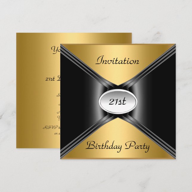 Invitation Enveloppe d'invitation Anniversaire de couleur or (Devant / Derrière)