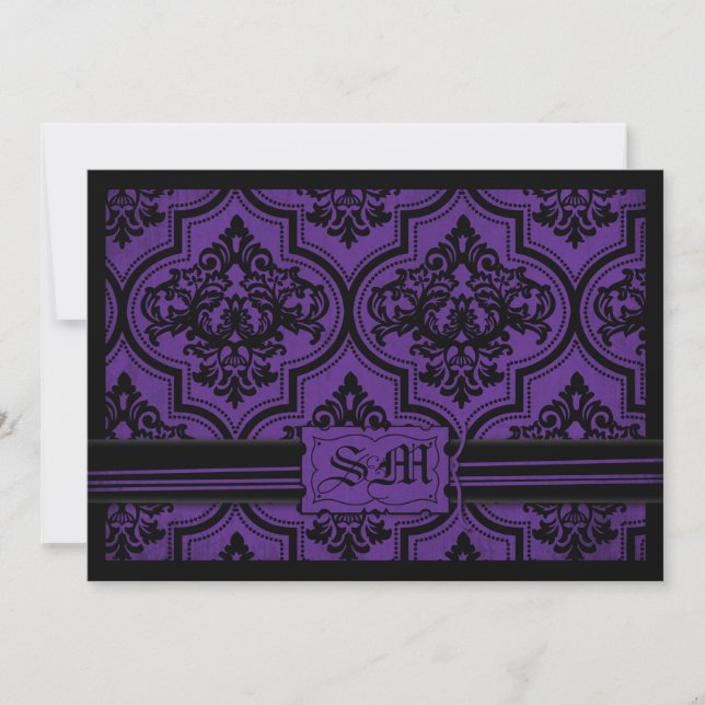 Invitation Enveloppe Goth Purple Black Mariage damassé (Devant)