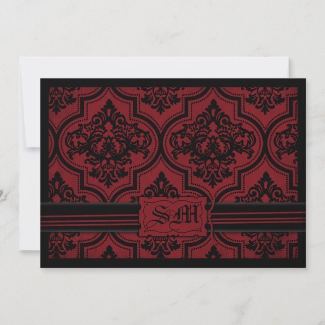 Invitation Enveloppe Goth Red Black Mariage damassé (Devant)