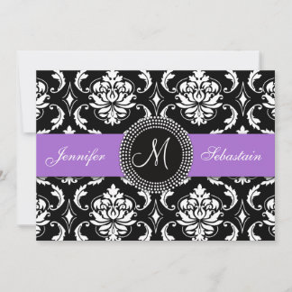 Invitation Envies de mariage de monogrammes de Damas violet