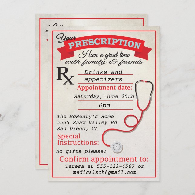 Invitation Envoi d'une ordonnance d'inscription à l'école Méd (Devant / Derrière)