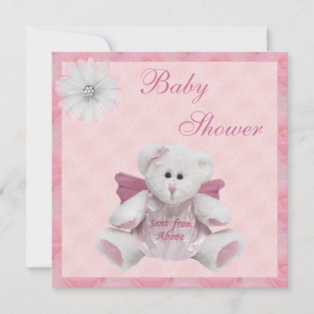Invitation Envoyé Par Le Baby shower Rose D'Angel Teddy Au-De (Devant)