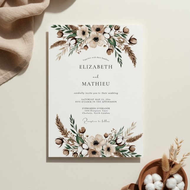 Invitation Épanouissement botanique de mariage Tan (Créateur téléchargé)