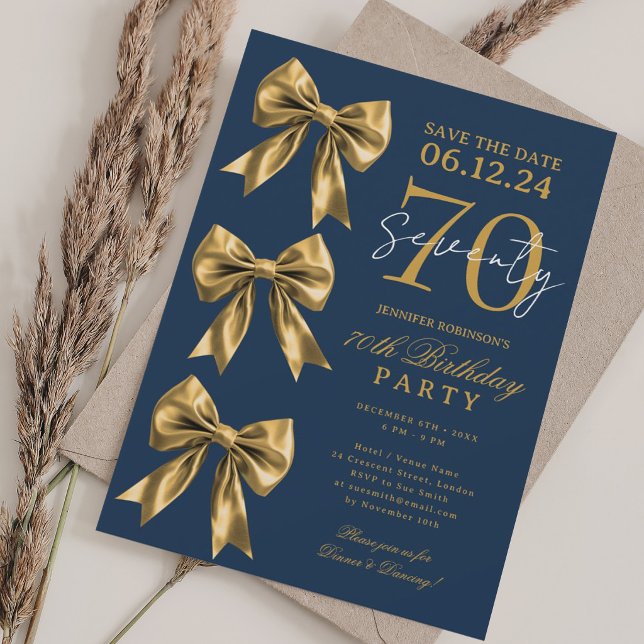 Invitation Épargne Date 70e Anniversaire Nuit Bleue Ruban Coq (Créateur téléchargé)