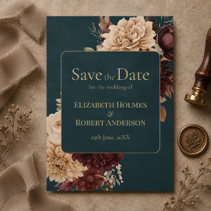 Invitation Épargnez la date florale gothique sarcelle foncée